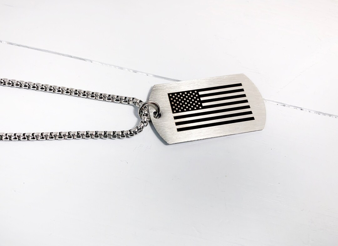 American Flag Dog Tag Necklace For Son - Personalized Stainless Steel Gift From Mom & Dad For Graduation