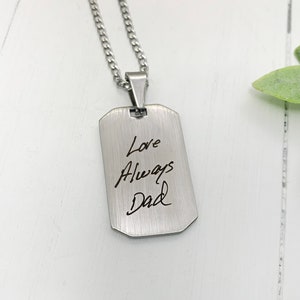 Engraved Handwriting Clipped Edge Dog Tag  • Handwriting Necklace  • Custom Actual Handwriting Jewelry • Signature • Personalized Jewelry