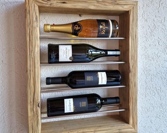 Botellero de madera reciclada, de 4 niveles, estilo rústico antiguo, sostenible, para loft, regalo hecho a medida.