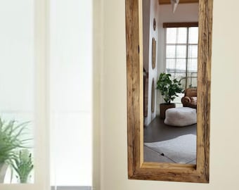 Reclaimed wood mirror S2234, wooden mirror 133 x 52, wall mirror, reclaimed wood mirror, beam mirror, solid wood, upcycled, sustainable