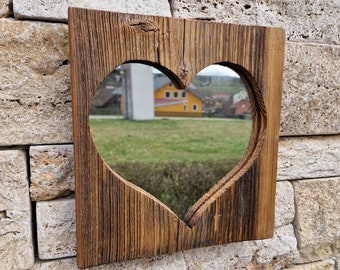 Reclaimed wood mirror S1759 wooden mirror wall mirror heart mirror heart gift decoration wood upcycling