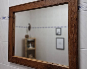 Old wood mirror wall mirror S1580 bathroom mirror make-up mirror wall mirror made from church pews from 1750 Mirrow oldwood wooden mirror