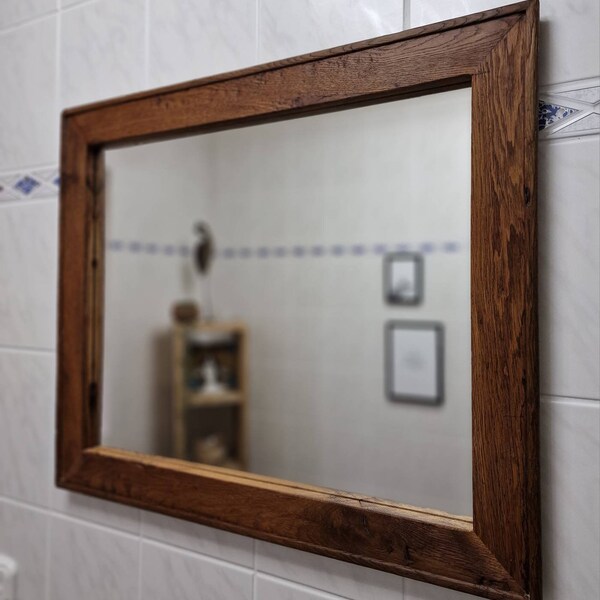Altholz Spiegel Wandspiegel S1580 Badspiegel Schminkspiegel  Wandspiegel aus Kirchenbänken  von  1750 Mirrow oldwood Holzspiegel