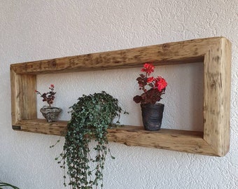 Loft shelf, reclaimed wood, long shelf, decorative flower shelf, mirror shelf, custom-made living room wall unit, decorative books