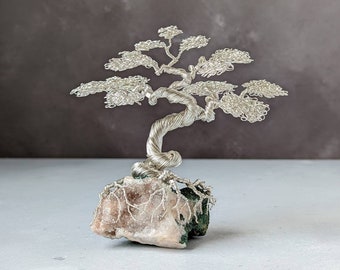 Silver plated copper wire tree on a pink amethyst base