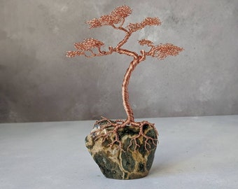 Copper wire tree sculpture on a ocean jasper base