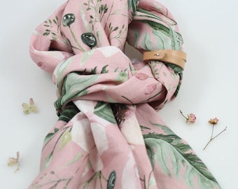 Women's scarf, summer scarf, Linen summer floral scarf 45x185cm with strap, elegant scarf, handmade scarf