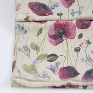 Écharpe élégante pour femme en lin 100 % lin Coquelicots exclusif de qualité supérieure, écharpe d'été florale naturelle 35 x 180 cm, pur lin naturel image 4