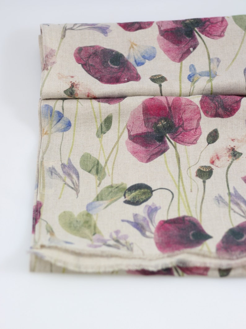 Écharpe élégante pour femme en lin 100 % lin Coquelicots exclusif de qualité supérieure, écharpe d'été florale naturelle 35 x 180 cm, pur lin naturel image 4