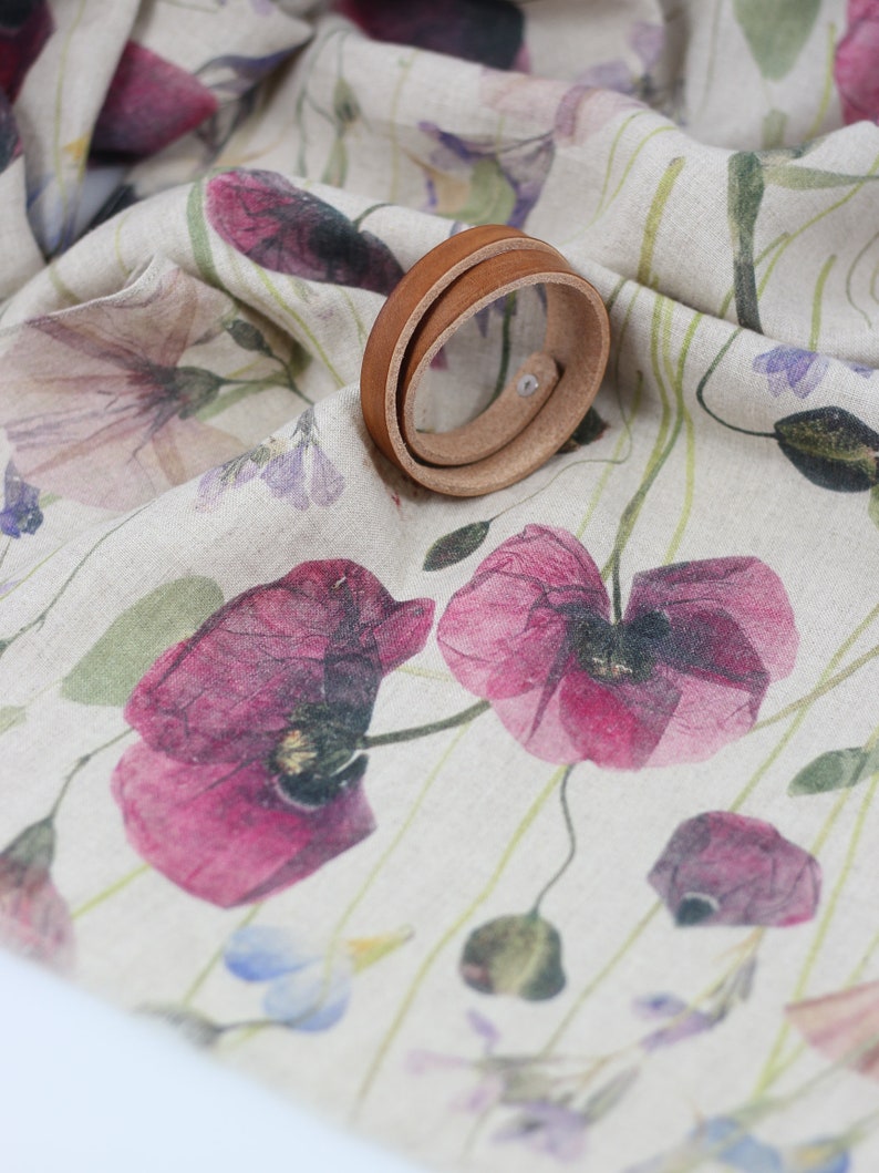 Écharpe élégante pour femme en lin 100 % lin Coquelicots exclusif de qualité supérieure, écharpe d'été florale naturelle 35 x 180 cm, pur lin naturel image 5