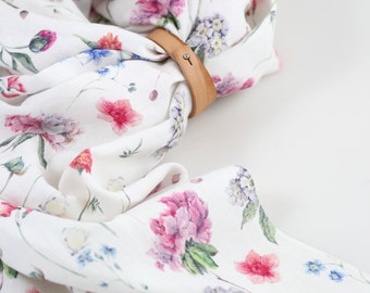 Elegante damessjaal van exclusief premium patroon 100% linnen "Hibiscus", zachte bloemensjaal, linnen sjaal, zomer damessjaal