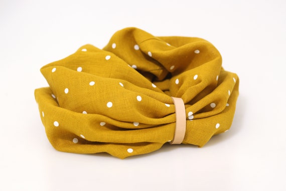 Women's yellow dotted neckerchief made of flax Honey