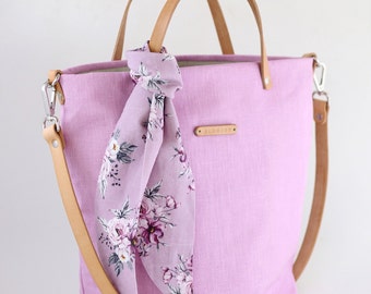 Large elegant handbag made of exclusive waterproof linen, summer handbag pink color "Orchide", summer handbag, elegant women's handbag