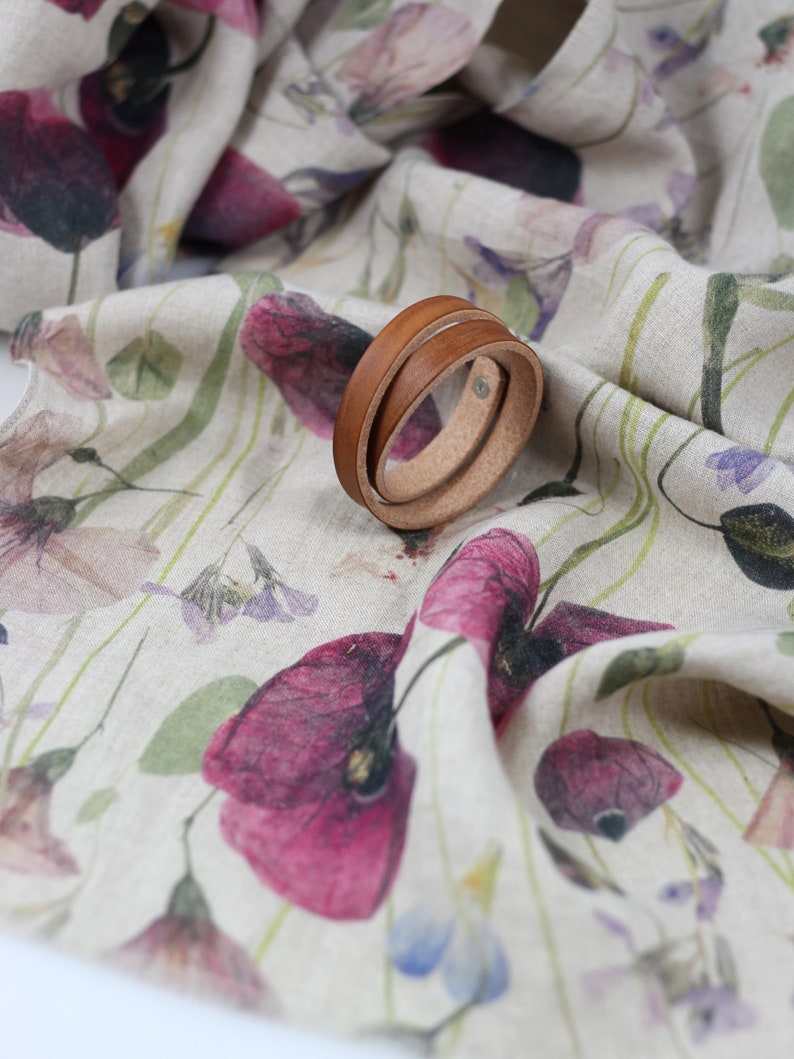 Écharpe élégante pour femme en lin 100 % lin Coquelicots exclusif de qualité supérieure, écharpe d'été florale naturelle 35 x 180 cm, pur lin naturel image 6