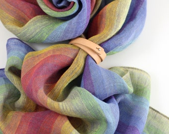 Women's Multicolored Linen Scarves, Rainbow Unisex Scarf for All Seasons