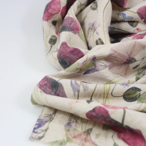Écharpe élégante pour femme en lin 100 % lin Coquelicots exclusif de qualité supérieure, écharpe d'été florale naturelle 35 x 180 cm, pur lin naturel image 3
