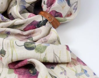 Floral Linen Scarf: Hand-Frayed Liberty-Style Poppy Print