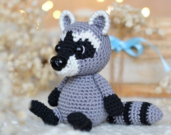 Raccoon crochet pattern, amigurumi toy raccoon tutorial , DIY plush raccoon for woodland nursery decor, woodland creatures mini raccoon