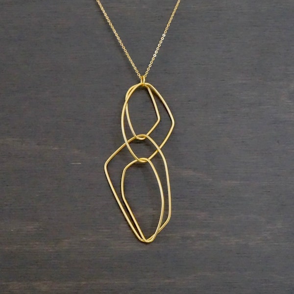 Long Gold Chain Pendant Necklace!  Matte Abstract Polygons Geometric Boho Vibe Modern Art Aesthetic 20 24 30” sizes Real Gold Plated Brass