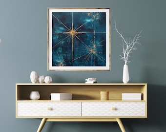 Galaxy 1, giclee art print, gold leaf, celestial art, mid century modern art, modern mid century art, star art, space art, sky art, abstract