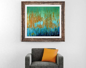 Impresión abstracta moderna de mediados de siglo, abstracta azul, abstracta verde, impresión giclee, abstracta contemporánea, arte comercial, arte de pared interior