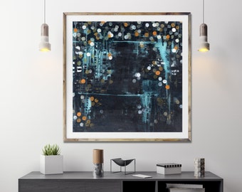 Mid century modern, abstract art print, modern art print, geometric dot, blue abstract wall art, gallery art print, wall art, commercial art