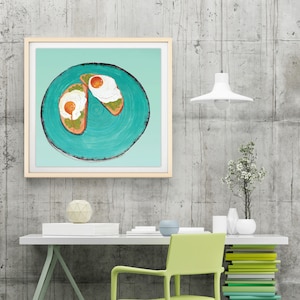 Avocado Toast Art Print, avocado art, breakfast art, egg art, commercial art, restaurant art, interior styling, modern kitchen art, avocado