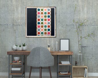 DRUK ARTYSTYCZNY, sztuka geometryczna w stylu mid century modern, współczesny druk artystyczny, geometryczny druk artystyczny, wnętrze w stylu mid century modern, retro druk giclee