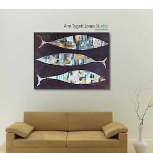 Original Abstract Acrylic Fish Painting, handmade acrylic painting, modern interior decor, fish and ocean wall art, contemporary art