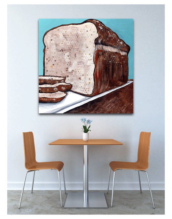 Bread Alone, loaf of bread, food art, kitchen art, commercial art, wall art, painting, bread painting, religious art, wheat, gluten art,