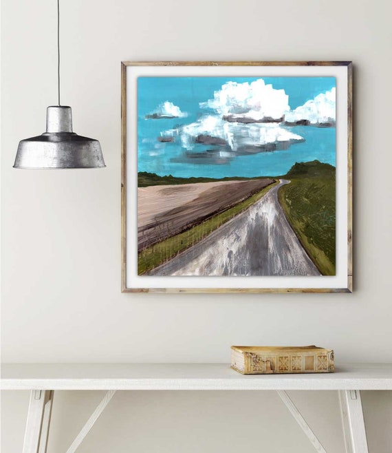 Afternoon Walk Acrylic abstract print, modern landscape, contemporary wall art, interior staging, commercial art, bright sky art, giclee