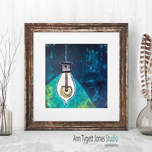 Art Print of Original Abstract Painting, acrylic painted canvas, LIGHT BULB art, light bulb painting, modern wall art, contemporary art