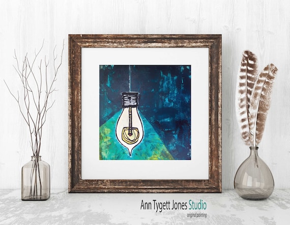 Art Print of Original Abstract Painting, acrylic painted canvas, LIGHT BULB art, light bulb painting, modern wall art, contemporary art