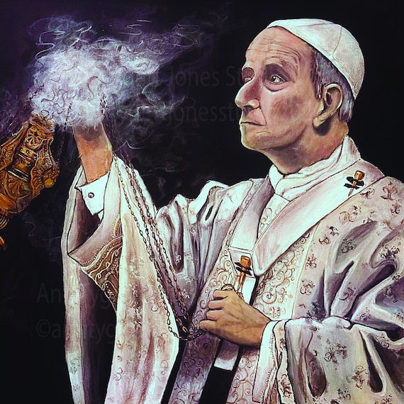 Pope Leo, Original painting, Catholic Art, Catholic home decor, Religious art, Catholic, Papal artwork,