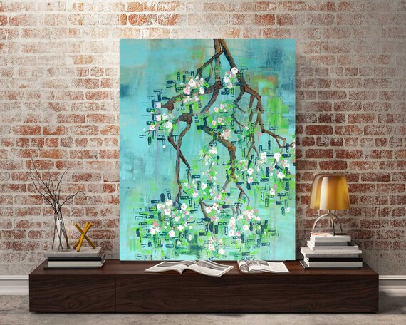 Abstract Tree Painting, apple blossoms, abstract tree art, apple tree art, abstract botanical art, interior wall art, spring art, tree art