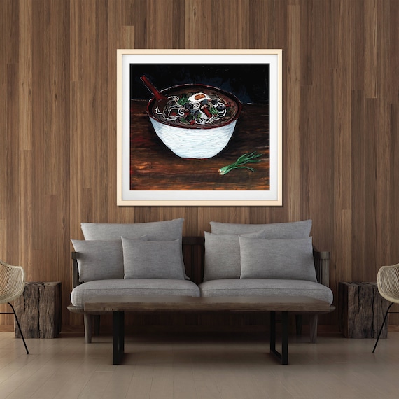 Noodle Soup Art Print, Food art, painting of food, udon noodle, commercial art print, restaurant artwork, modern design, interior staging