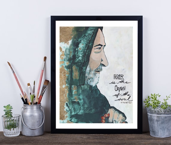 Padre Pio, Catholic art, Catholicism, inspirational quote, love, prayer, gold leaf art, abstract religious art, quote, Catholic gift, saints