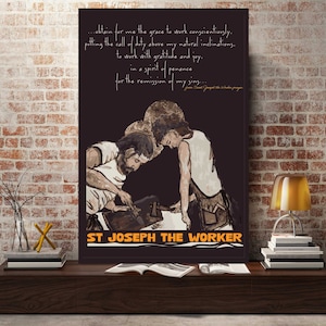 St Joseph and Jesus, St Joseph the worker, Saint poster, Saint art, Gift for catholic men, catholic wall art, inspirational quote, prayer