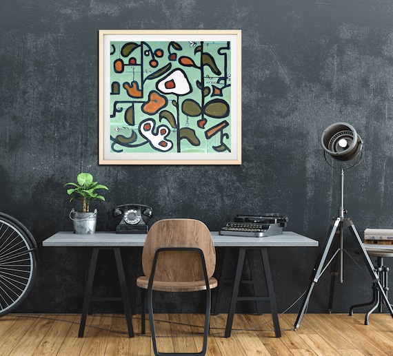 Mid Century Inspired Floral art print, abstract floral, contemporary wall art, commercial art, retro floral, interior staging, wall art