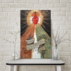 Goddelijke barmhartigheid, heilig hart van Jezus, christelijke kunst, katholieke kunst, Christus, moderne religieuze kunst, bladgoud, inspirerend gezegde, Jezuskunst
