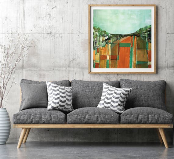 Mid Century Modern Inspired, abstract landscape, modern abstract, mid century abstract, art print, patchwork abstract landscape art, field