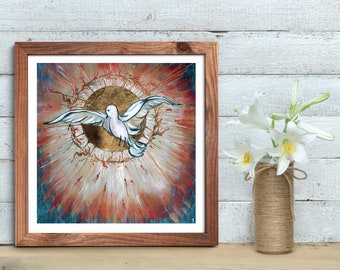 Holy Spirit giclee print, gold leaf, Catholic art, Christian art, God, penticost, Holy Spirit print on canvas, inspirational art, Sacred art