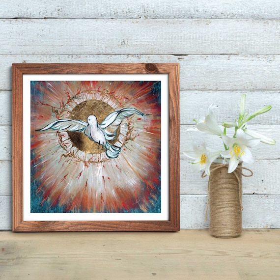 Holy Spirit giclee print, gold leaf, Catholic art, Christian art, God, penticost, Holy Spirit print on canvas, inspirational art, Sacred art