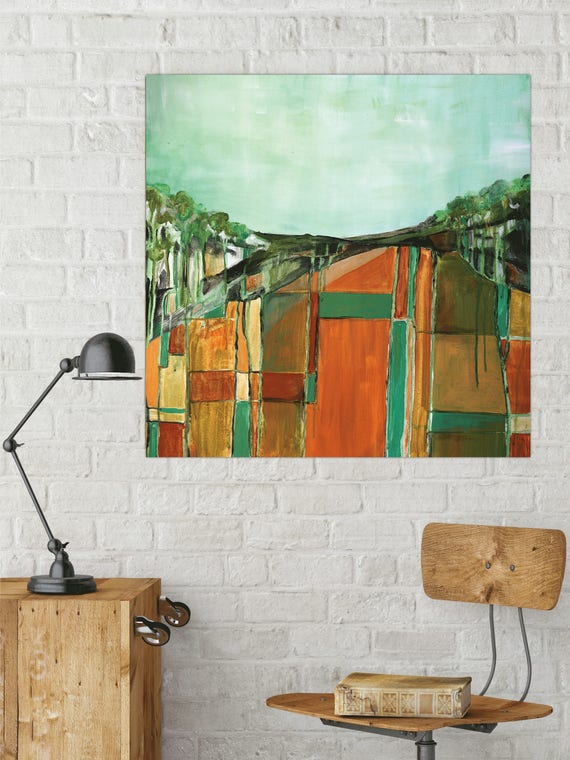 Mid-Century Modern style abstract painting, abstract landscape painting, mid century inspired art, contemporary abstract, abstract field art
