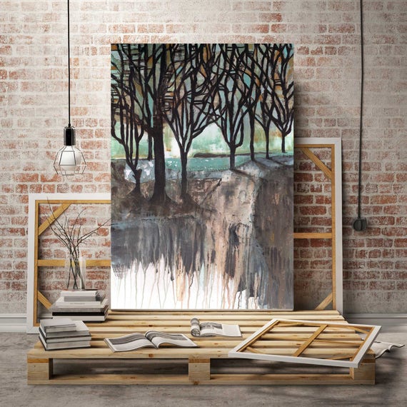 Large painting, autumn tree painting, abstract landscape, shadows, abstract fall landscape, modern abstract, fall tree art, commercial art