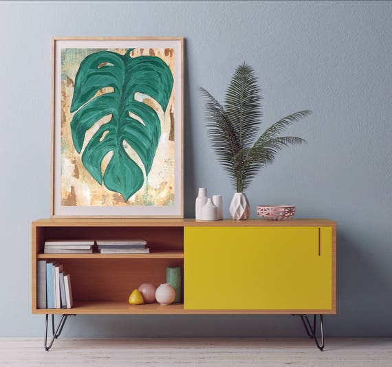 Gold Leaf, giclee print of original painting, tropical art print, palm leaf art, gold foil art, modern interior design, lush artwork