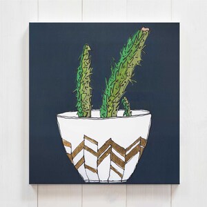 cactus decor, cactus art, cactus painting, succulent art, interior design, commercial art, plant decor, gold leaf, original wall art decor