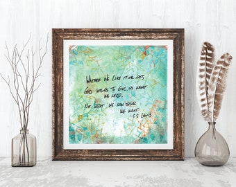 Inspirational wall art, print, modern abstract, religious art, positive quote, mid century modern art, C S Lewis quote, inspirational quote