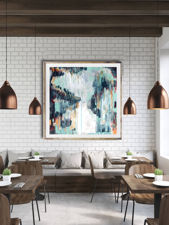 Modern abstract art print, commercial abstract art, blue abstract, modern painting, interior art, mid century modern, restaurant art, modern