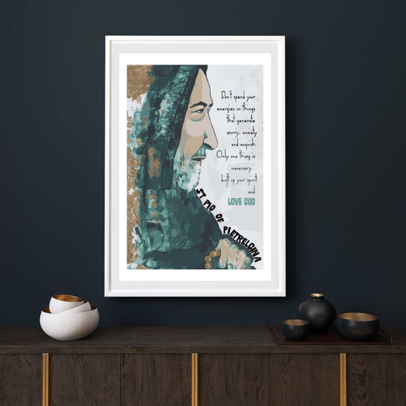 Padre Pio, Inspirational quote, Catholic art, Catholic wall art, Saint art, gift for catholic man, gifts for him, Christian art, Rosary